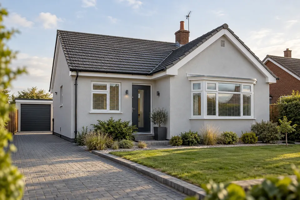 Illustrative rendered house with coordinated windows and exterior details